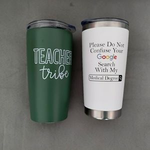 Stainless steel tumbler lot of 2 teacher/medical degree Coffee mug cup travel